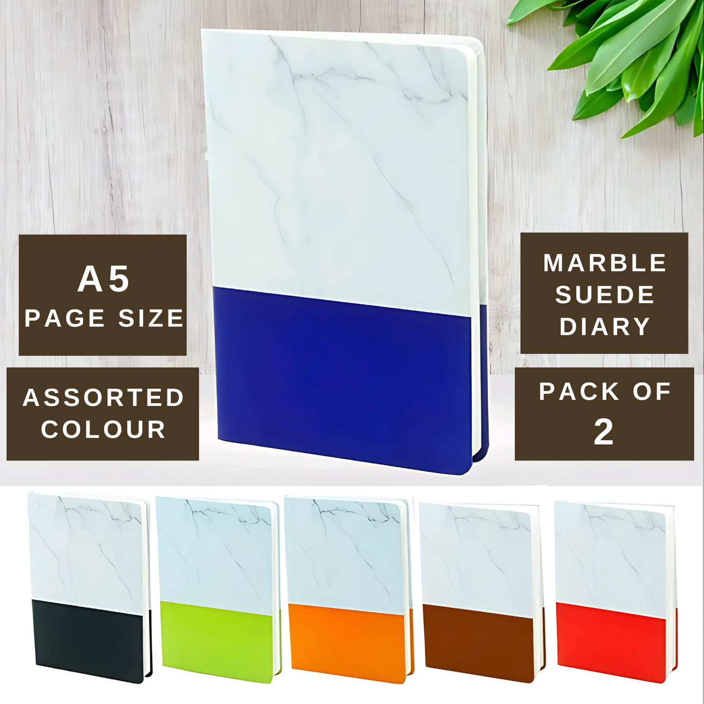 KARBD Marble Suede Notebook Single Line Diary (A5, 160 Pages, Pack of 2, Colour may vary)