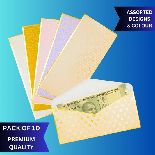 KARBD Cash Gifting Sagan Envelope Premium Quality - Pack of 10, Assorted Colour & Design