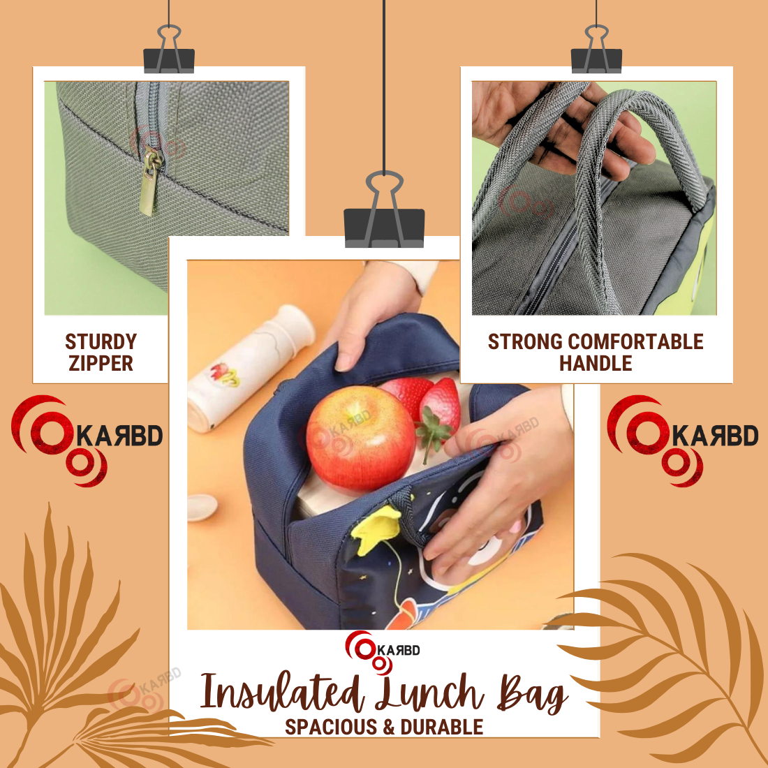 KARBD Insulated Lunch Box Bag with Aluminium Foil Insulation - Black Space Fun