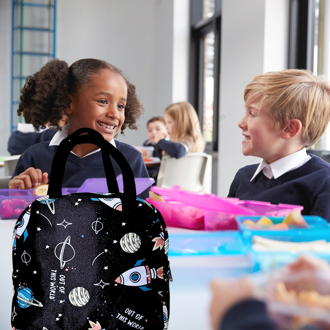 KARBD Insulated Lunch Box Bag with Aluminium Foil Insulation - Black Space Fun