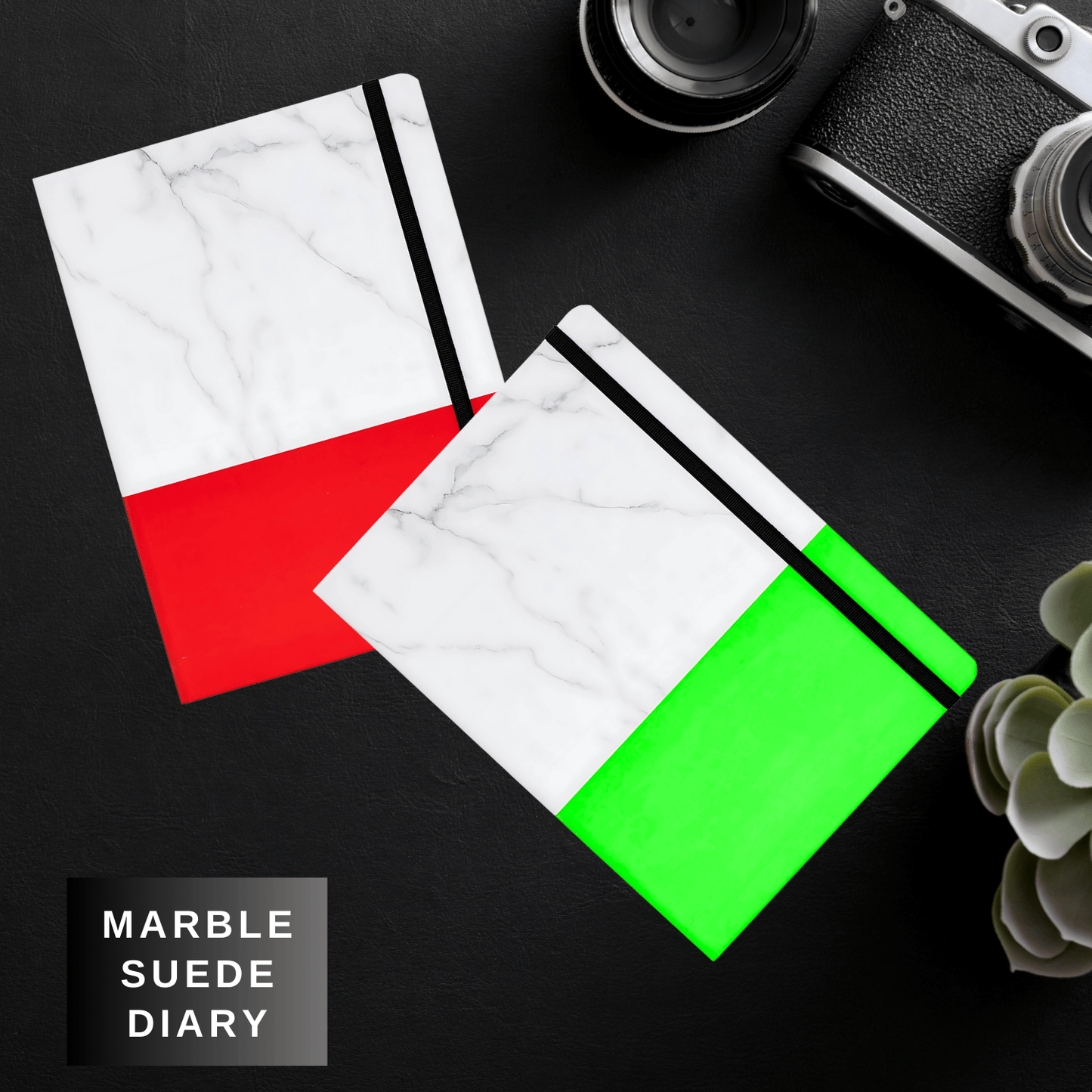 KARBD Marble Suede Notebook Single Line Diary (A5, 160 Pages, Pack of 2, Colour may vary)